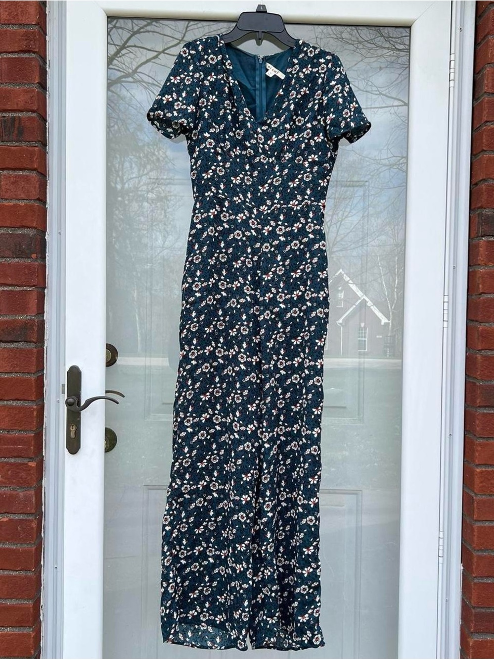 Floral V-Neck Jumpsuit - Dark Teal Floral size XS